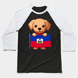 Cute Dog Holding Haiti Flag, Haiti Flag Day Baseball T-Shirt